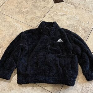 Adidas” Kids Black Sherpa 3/4 Zip Pullover Medium